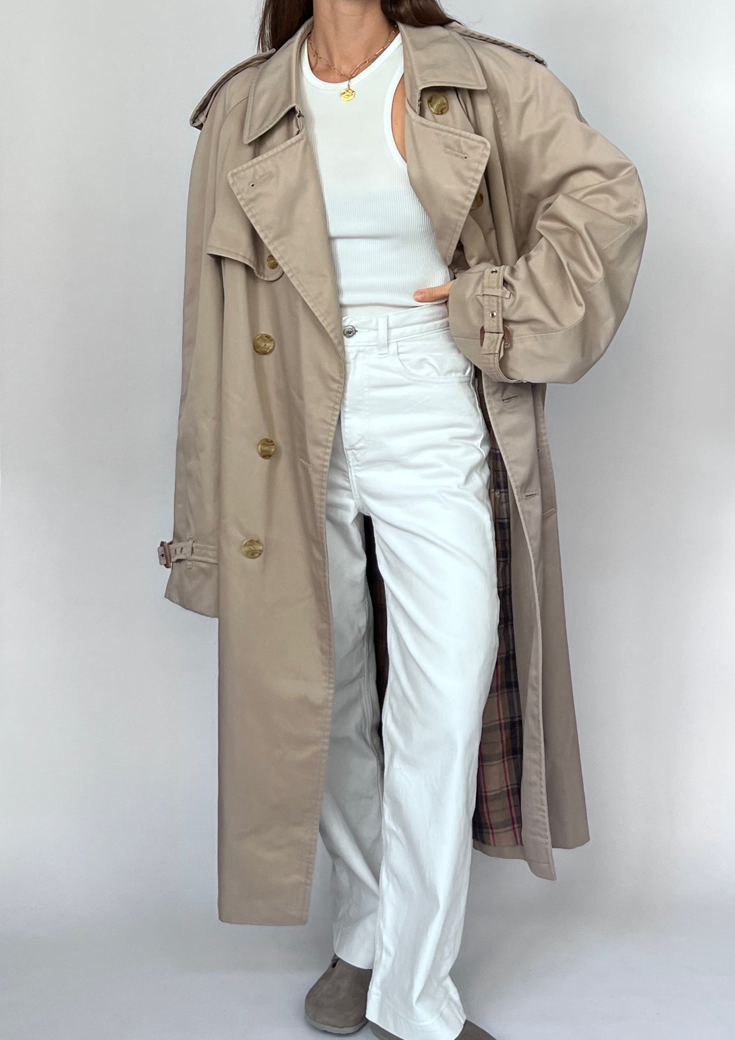 90s Classic Beige Trench Coat M/L