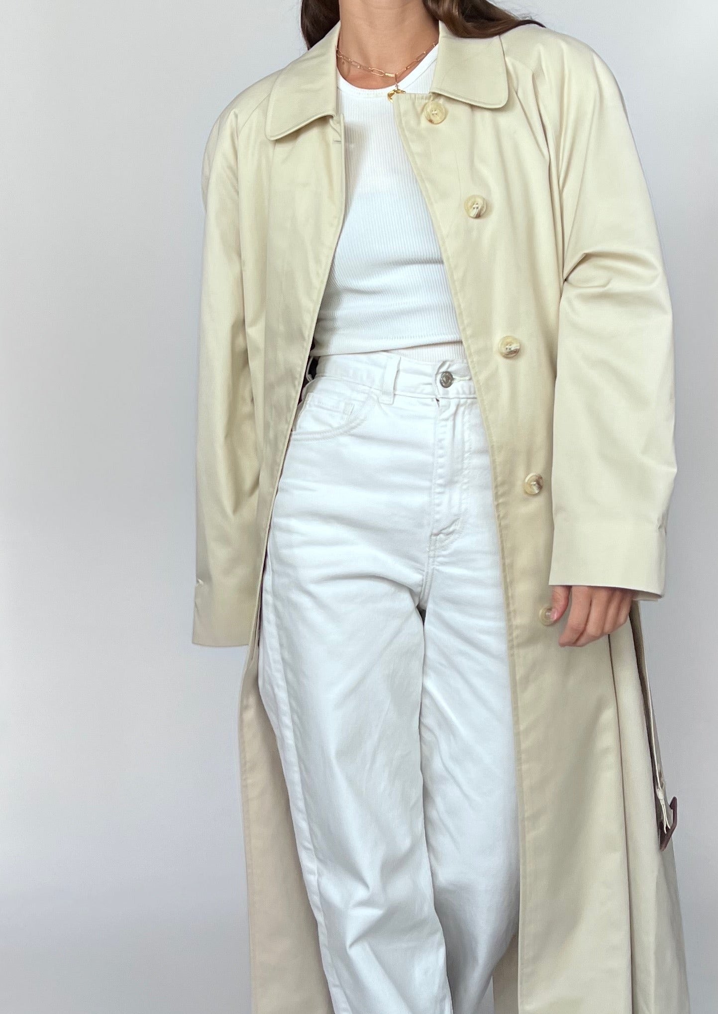 Aquascutum Classic Cream Maxi Trench Coat S/M