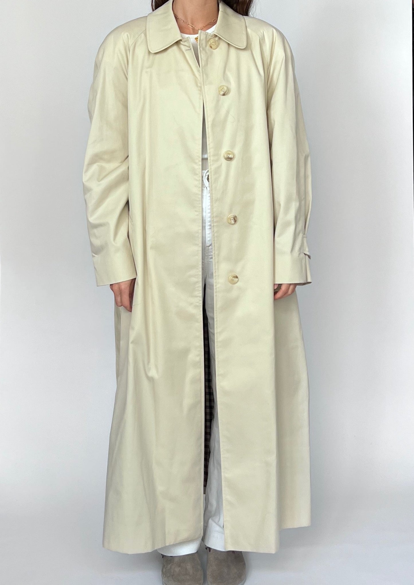 Aquascutum Classic Cream Maxi Trench Coat S/M