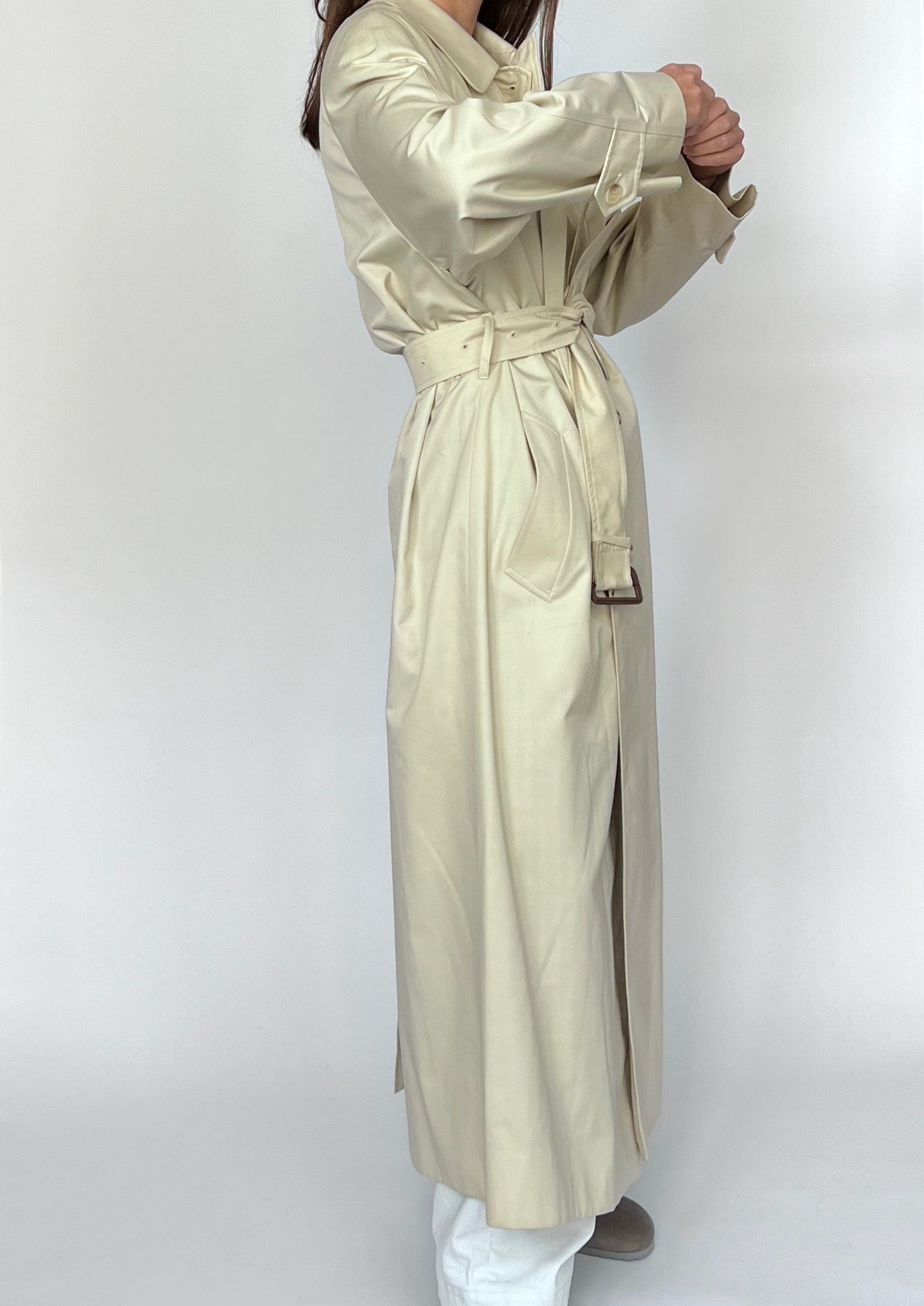 Aquascutum Classic Cream Maxi Trench Coat S/M