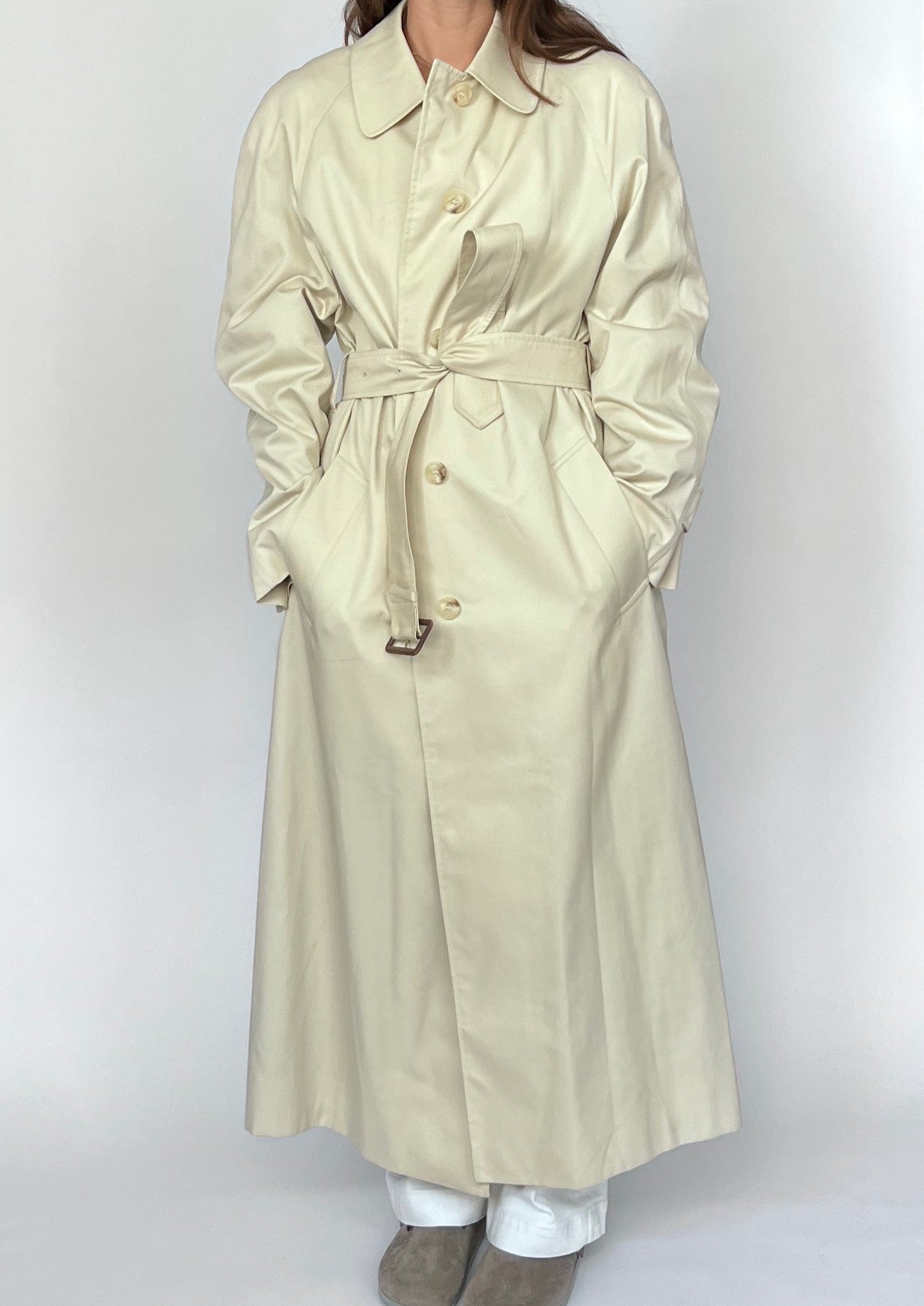 Aquascutum Classic Cream Maxi Trench Coat S/M