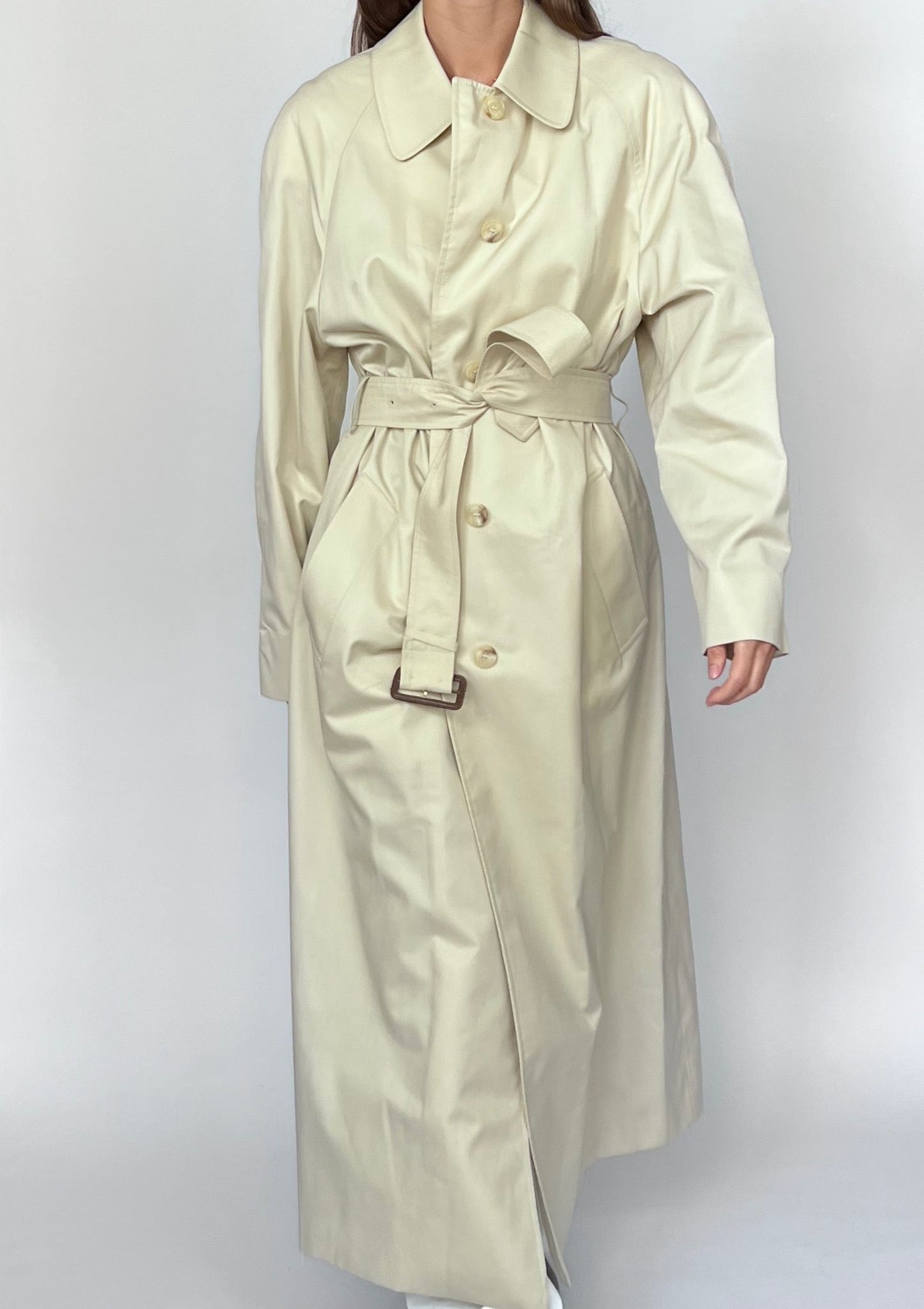 Aquascutum Classic Cream Maxi Trench Coat S/M