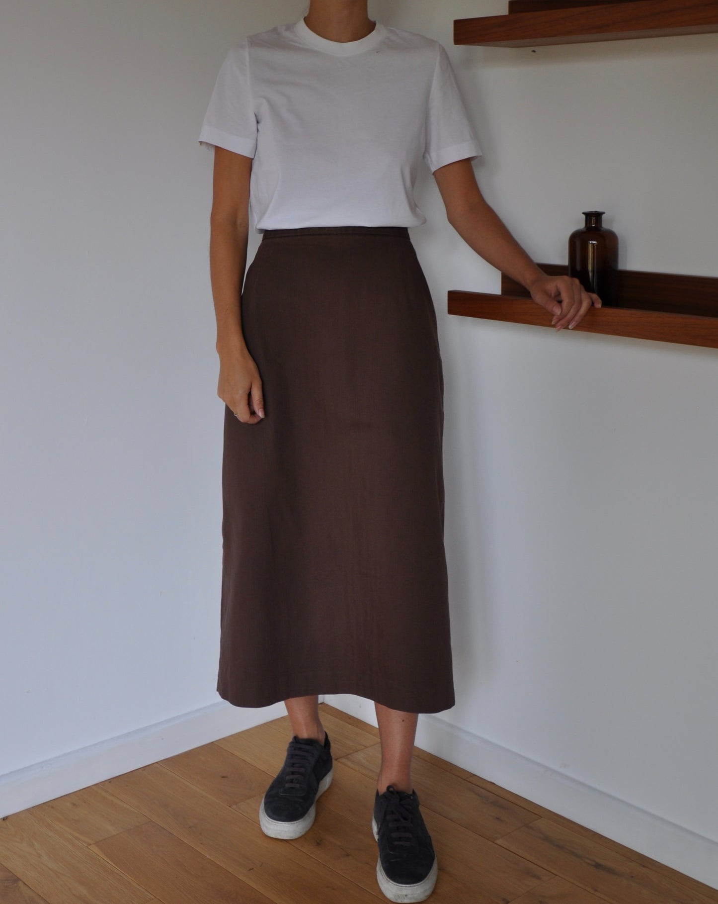 Vintage Brown Midi High Waisted Skirt Size 12