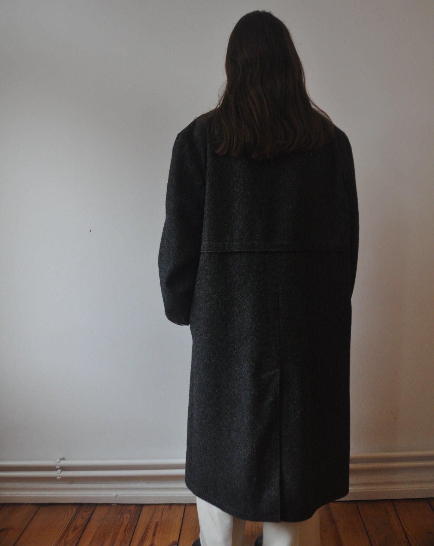 Vintage Oversized Grey Charcoal Wool Long Coat Size 12-16