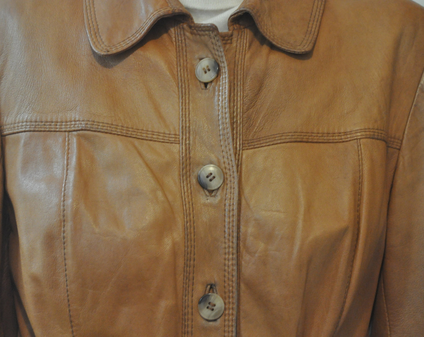 Vintage Tan Leather Belted Jacket Size 10-12