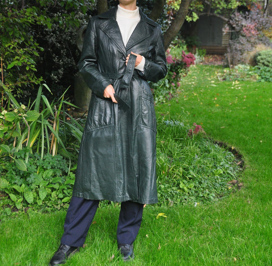 Vintage Leather Forest Green Trench Size 10