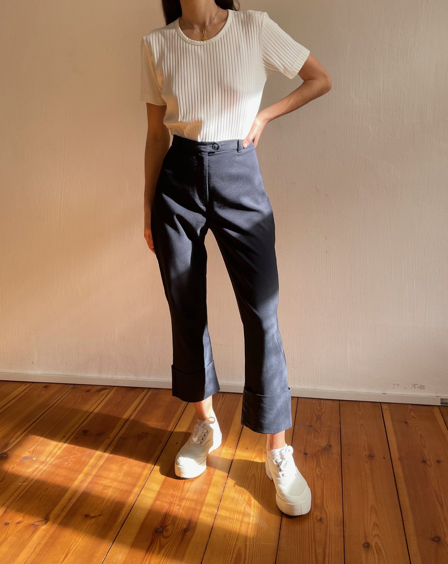 Vintage Kick Flare Trousers Dark Navy Size S