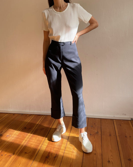 Vintage Kick Flare Trousers Dark Navy Size S