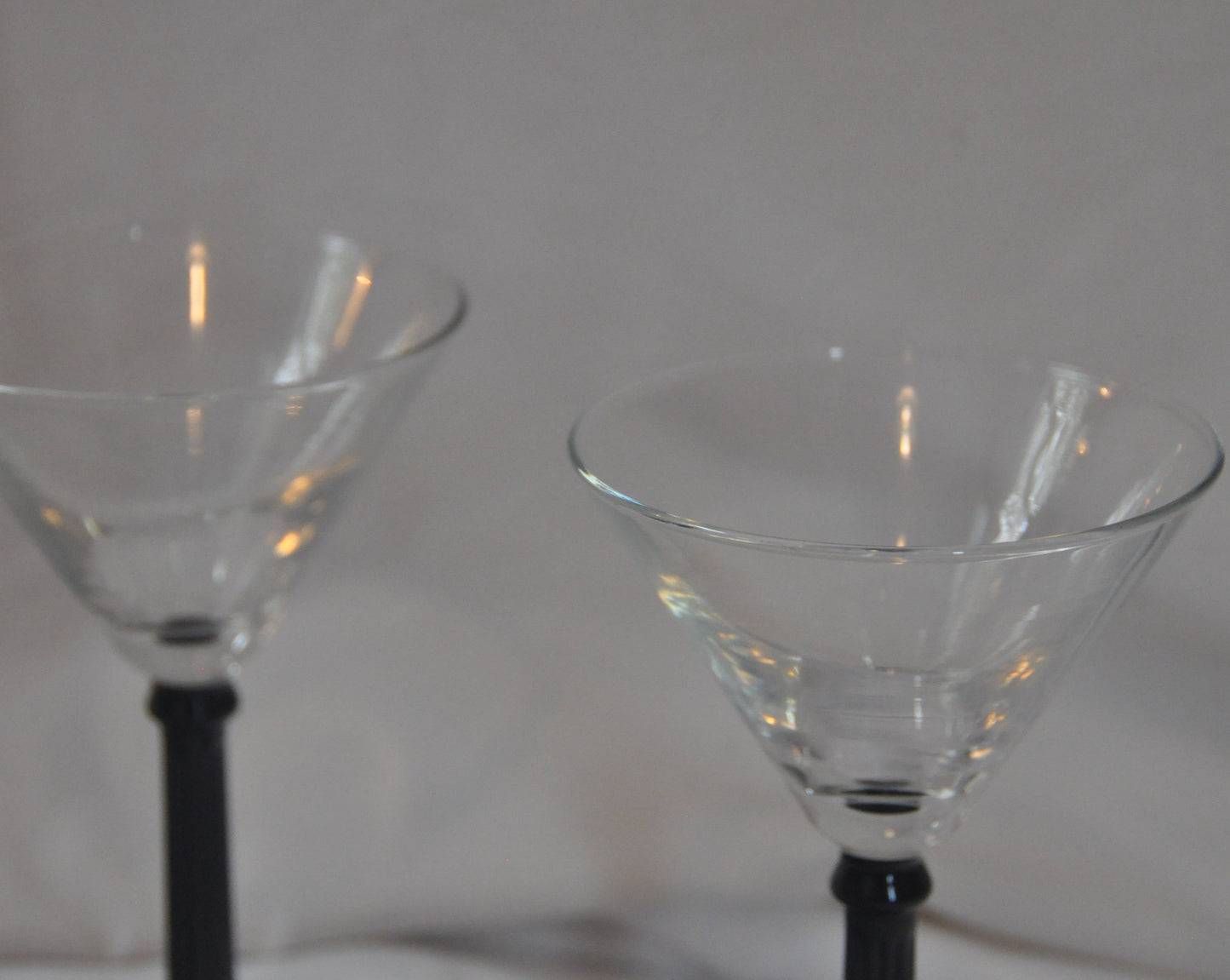 1980's Vintage Rare Set of 2 Cocktail/Martini Glasses with Black Stems