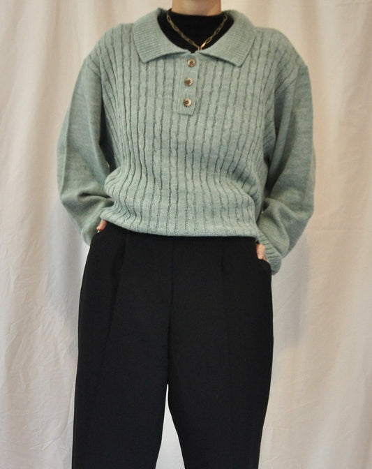 Vintage Pistachio Green Collared Pullover Jumper Size 10-12