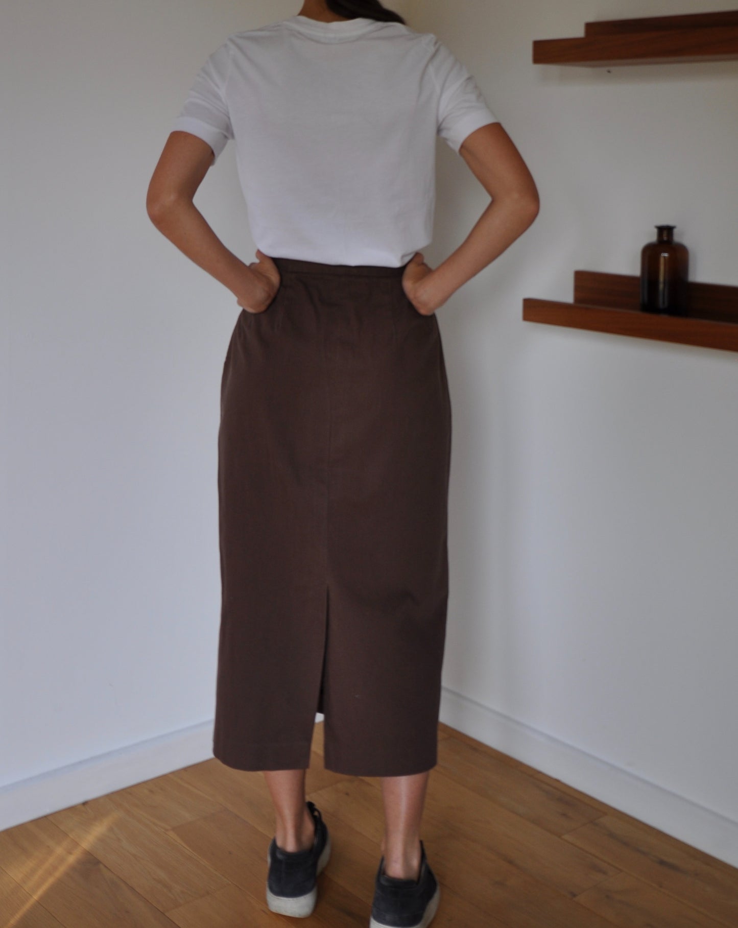 Vintage Brown Midi High Waisted Skirt Size 12