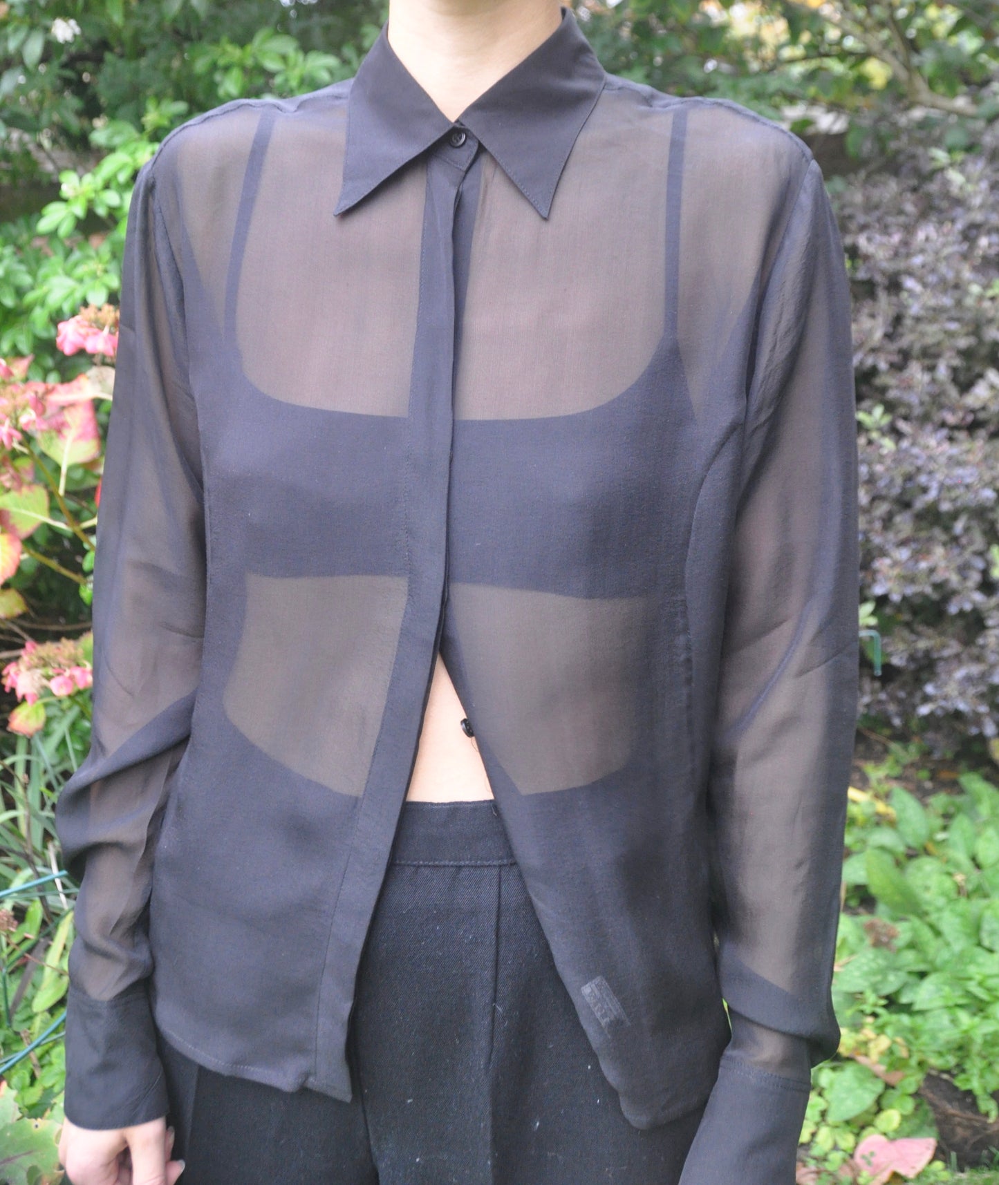 Vintage Black Sheer Silk Long Sleeved Shirt Size 6-10