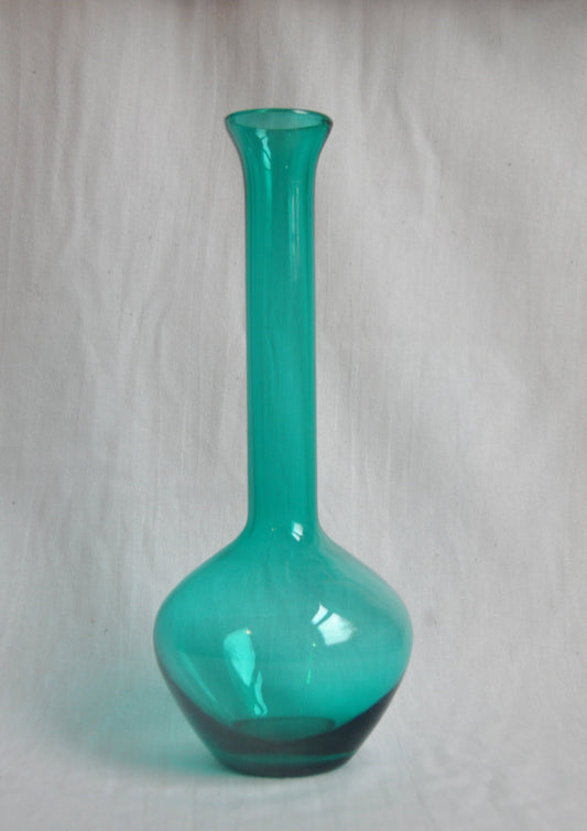 Handblown Blue Glass Tall Stem Unique Vase