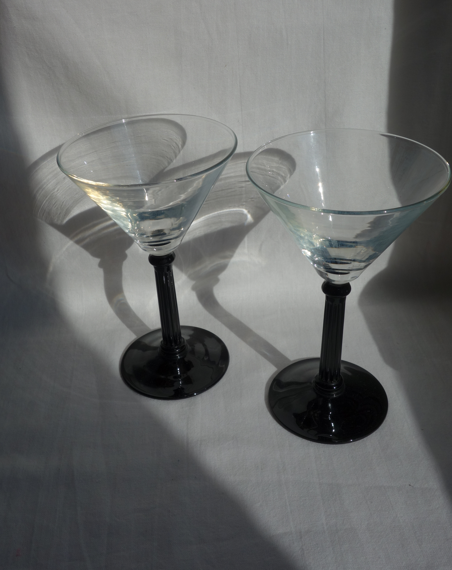 1980's Vintage Rare Set of 2 Cocktail/Martini Glasses with Black Stems