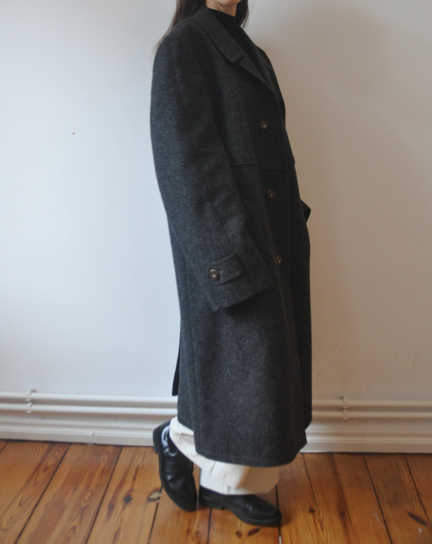 Vintage Oversized Grey Charcoal Wool Long Coat Size 12-16