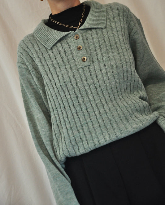 Vintage Pistachio Green Collared Pullover Jumper Size 10-12