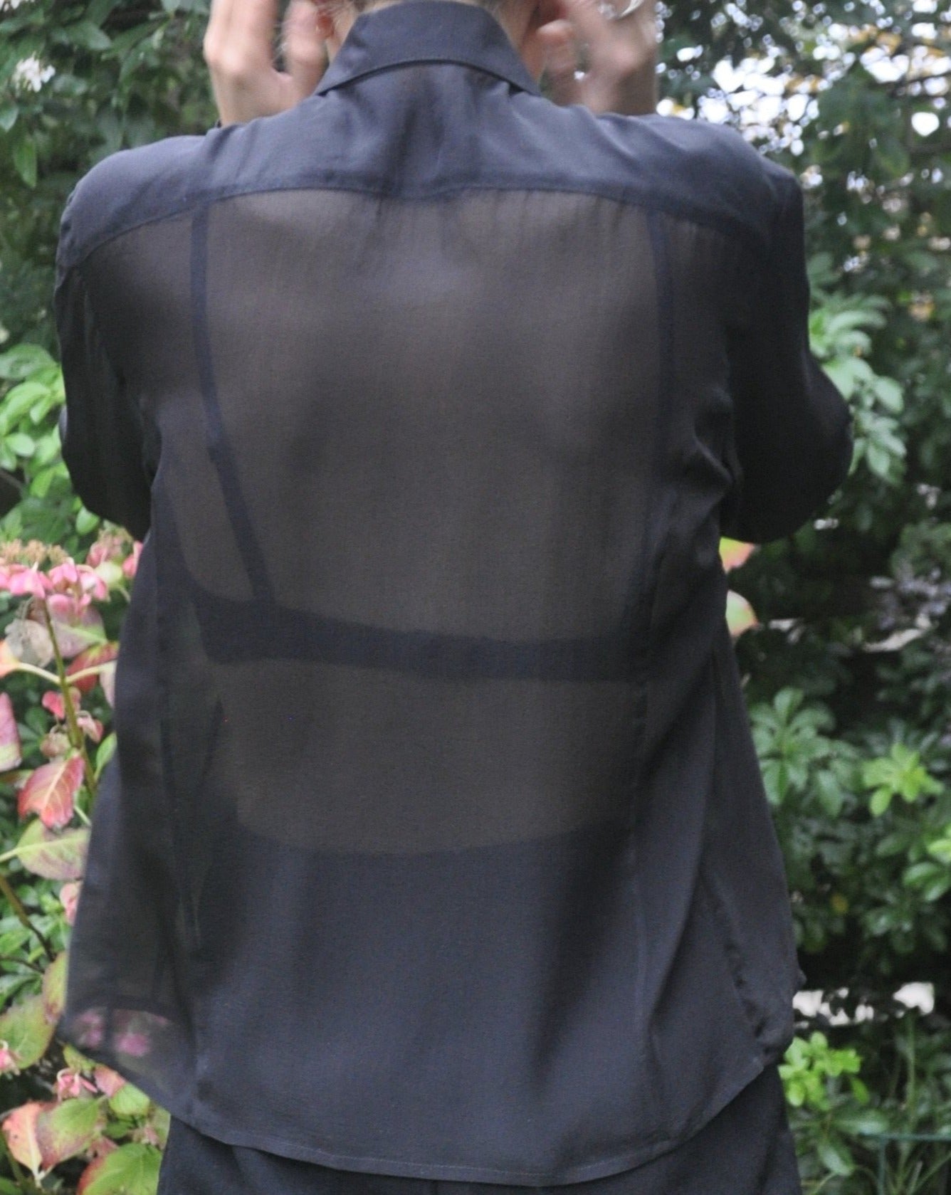 Vintage Black Sheer Silk Long Sleeved Shirt Size 6-10