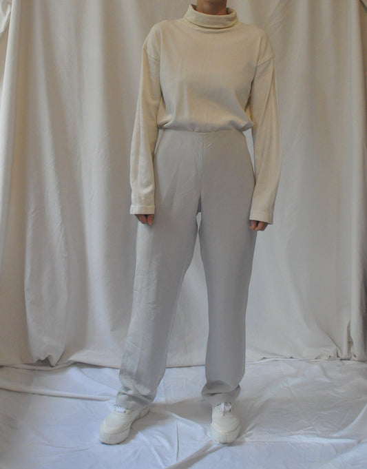 Vintage High Waisted Light Grey Silk Trousers Size 8-10