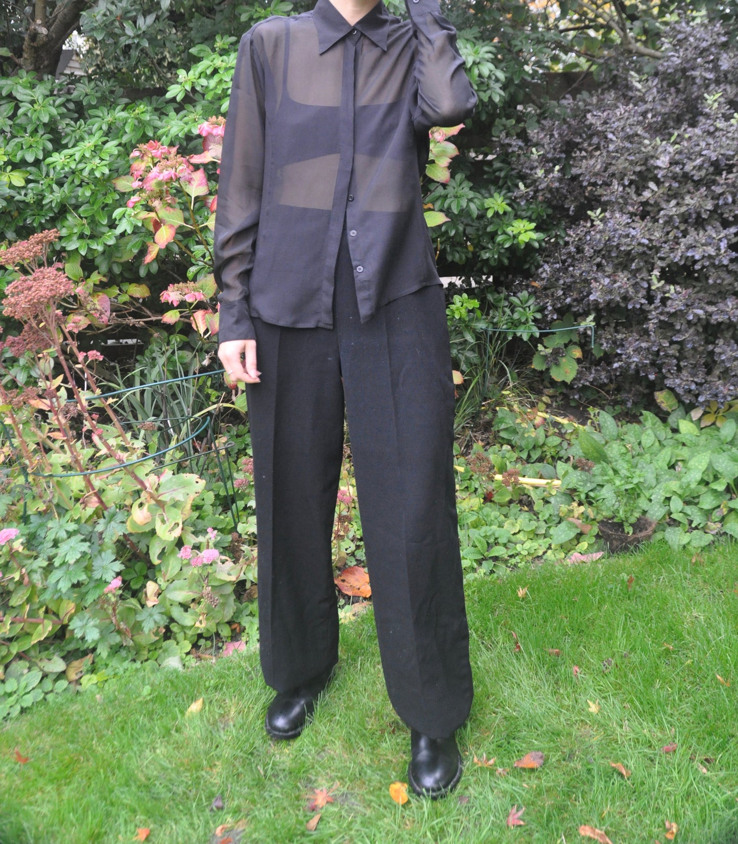 Vintage Black Sheer Silk Long Sleeved Shirt Size 6-10