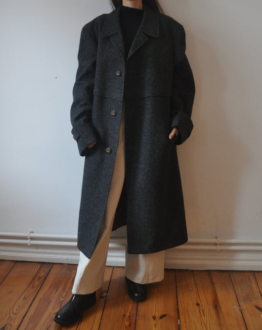 Vintage Oversized Grey Charcoal Wool Long Coat Size 12-16