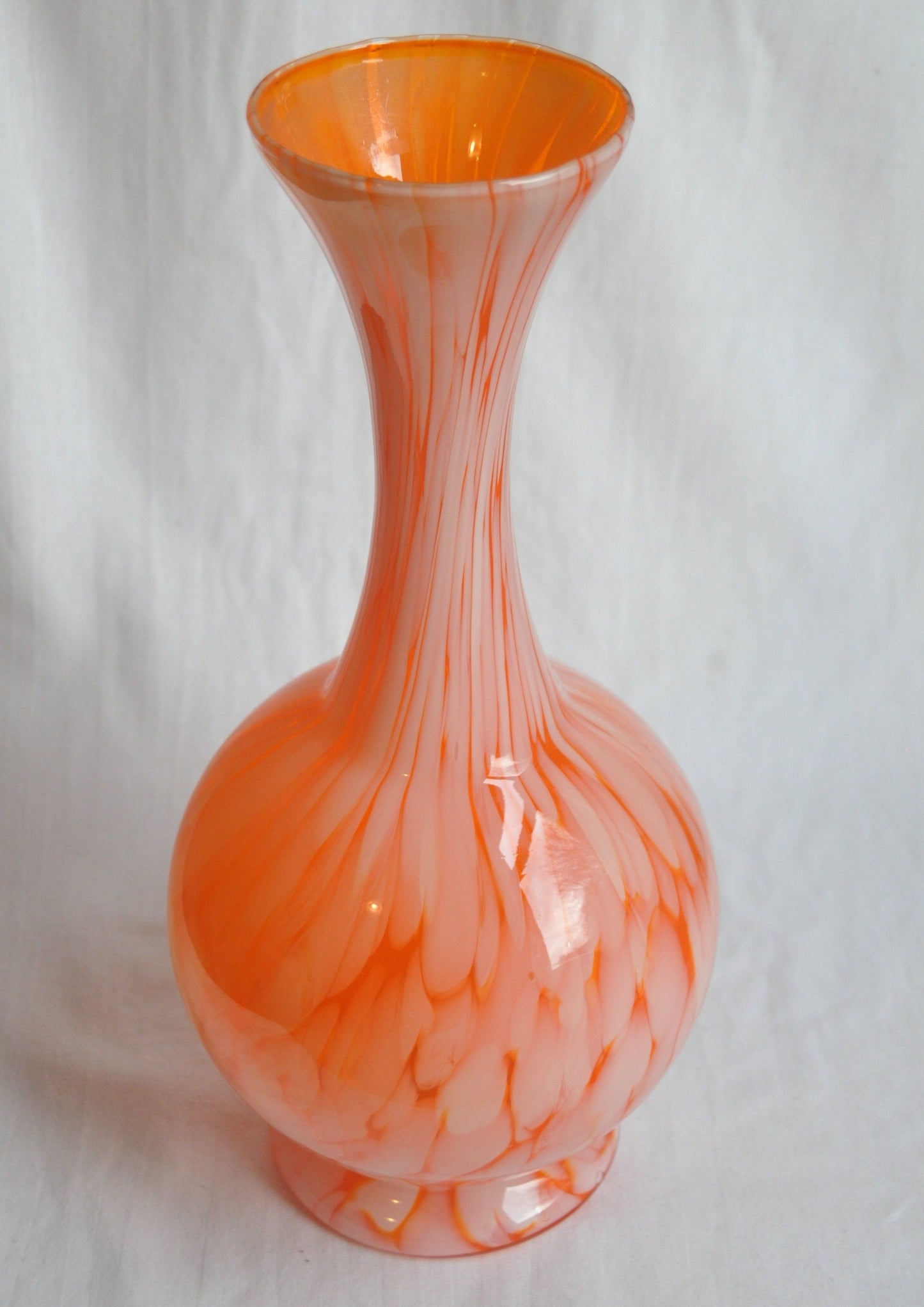 Vintage Hand Blown Large Murano Style Orange Vase