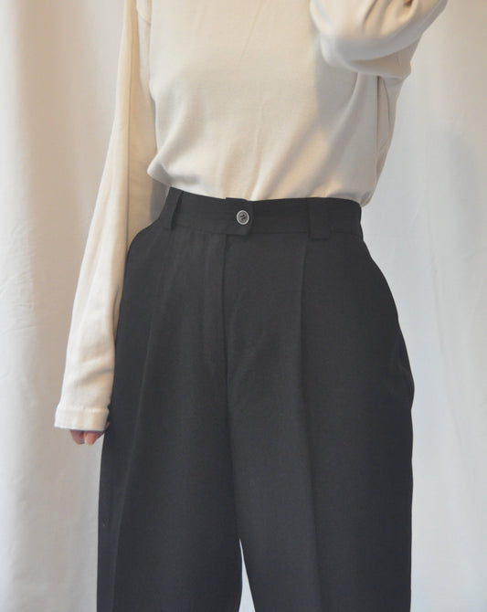 Vintage Black High Waisted Relaxed Wide Leg Trousers Size 8-10