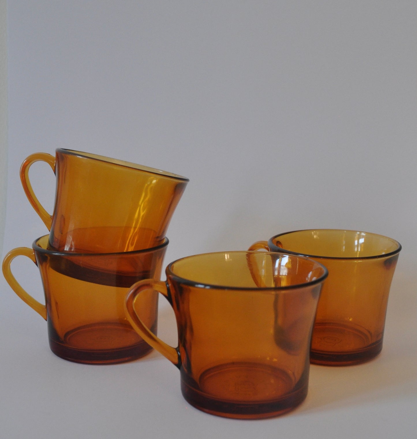 Set of 4 Vintage Amber Glass Tea Cups Mugs