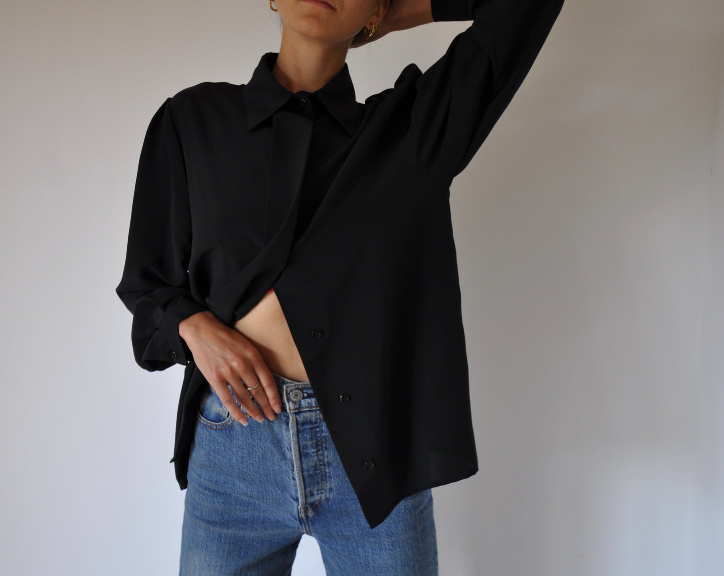 Vintage Black Relaxed Placket Shirt Size 10-12