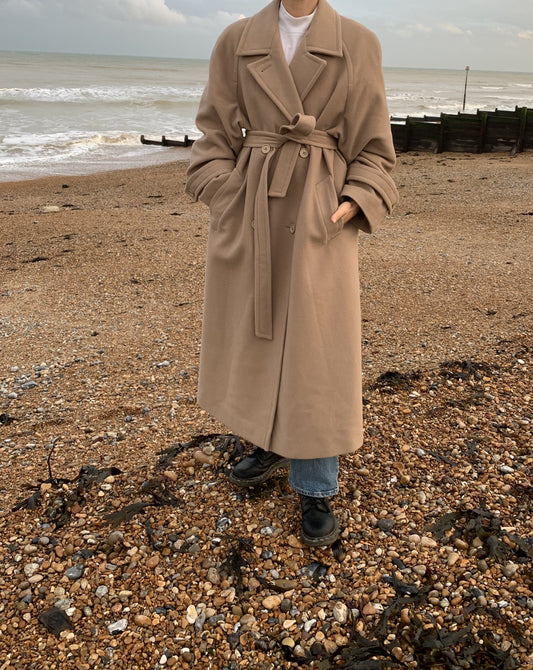 Vintage Camel Wool Wrap Coat Size 8-14