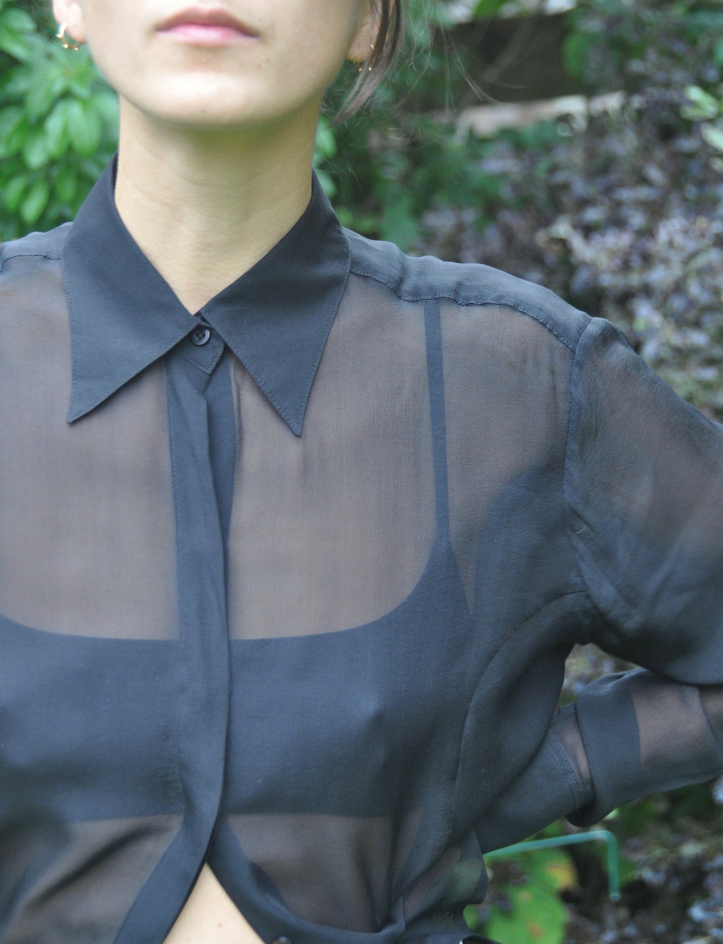 Vintage Black Sheer Silk Long Sleeved Shirt Size 6-10