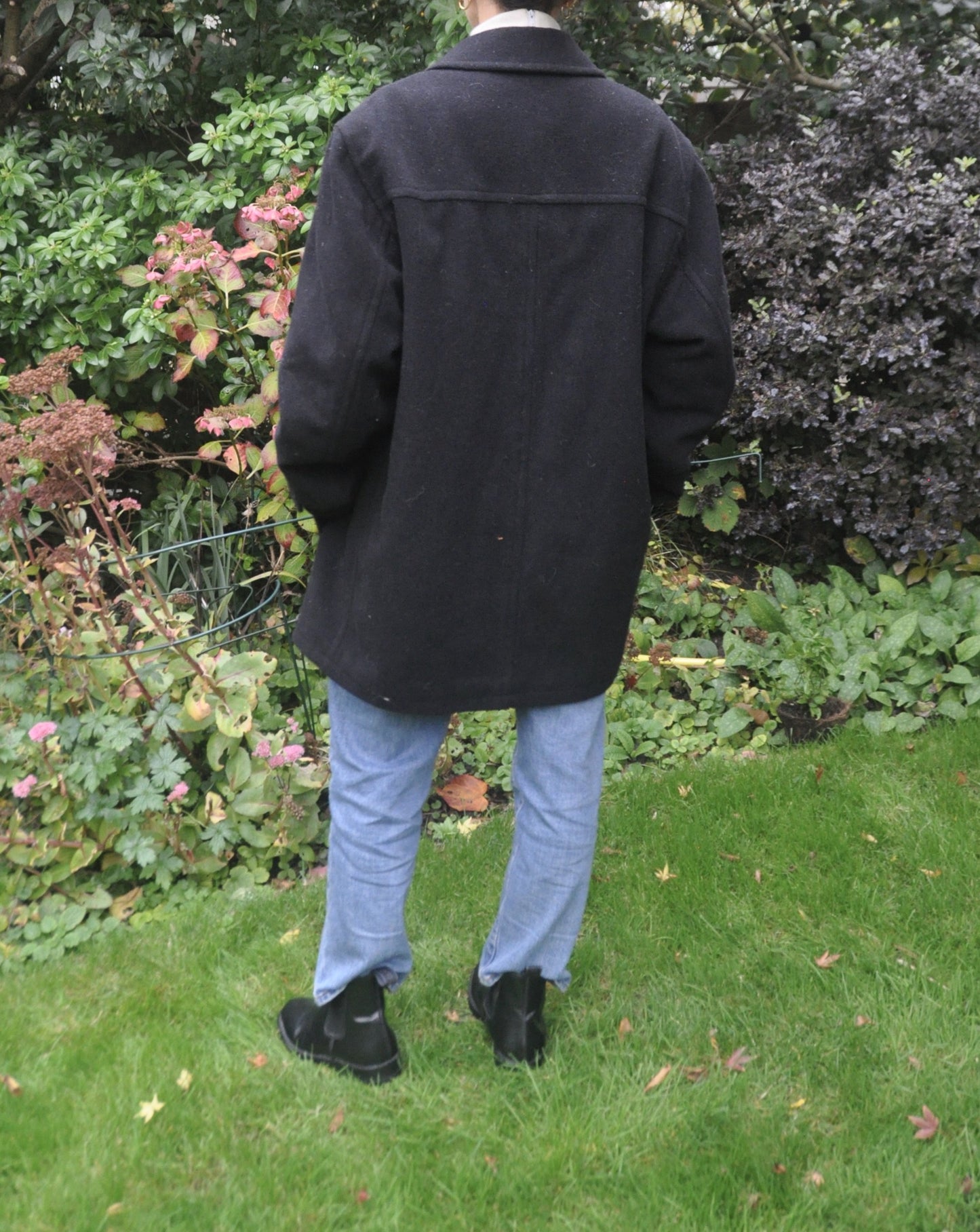 Vintage Black Wool Oversized Wool Cashmere Pea Coat Size 8-12