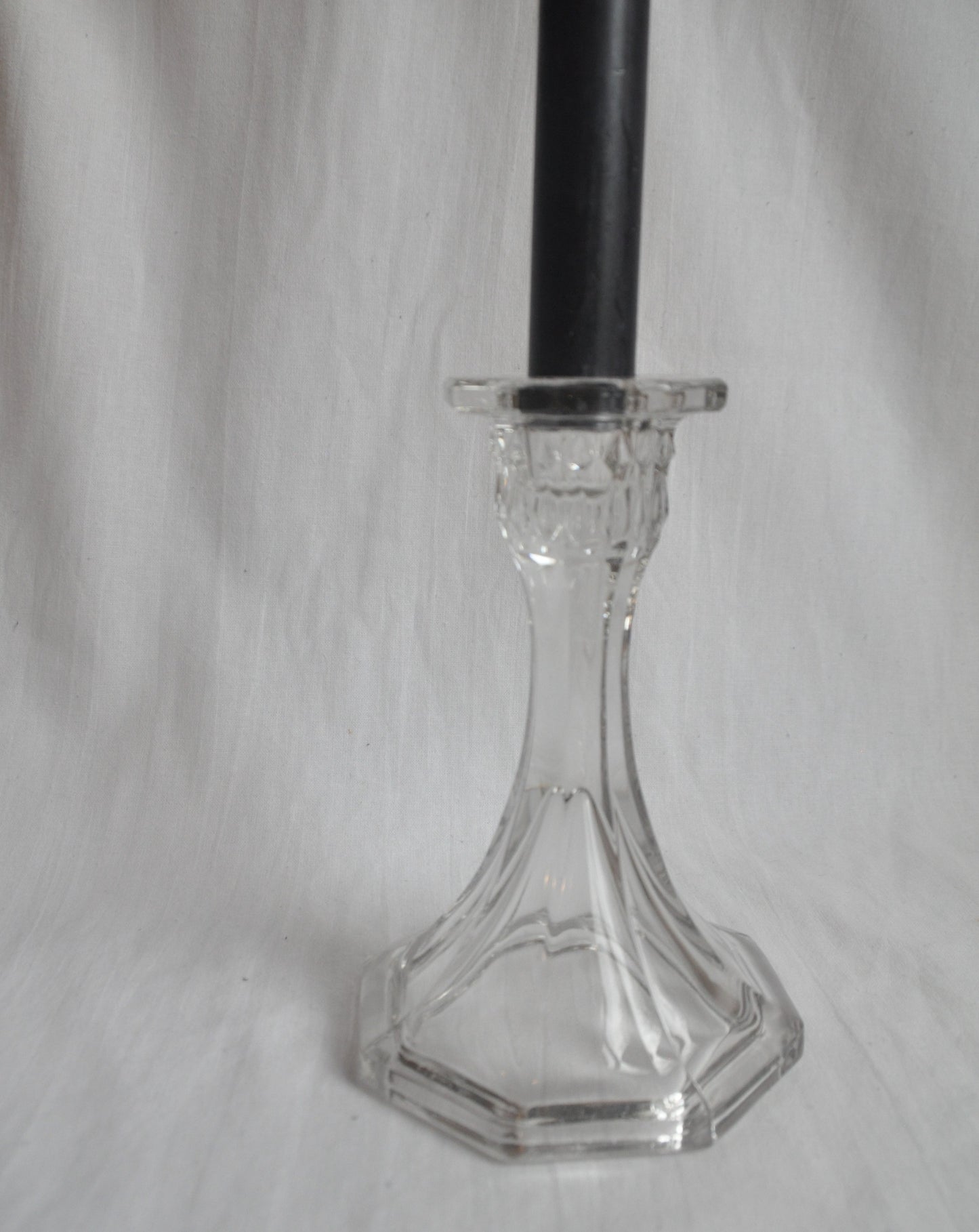 Vintage Clear Art Deco Candlestick and Candle