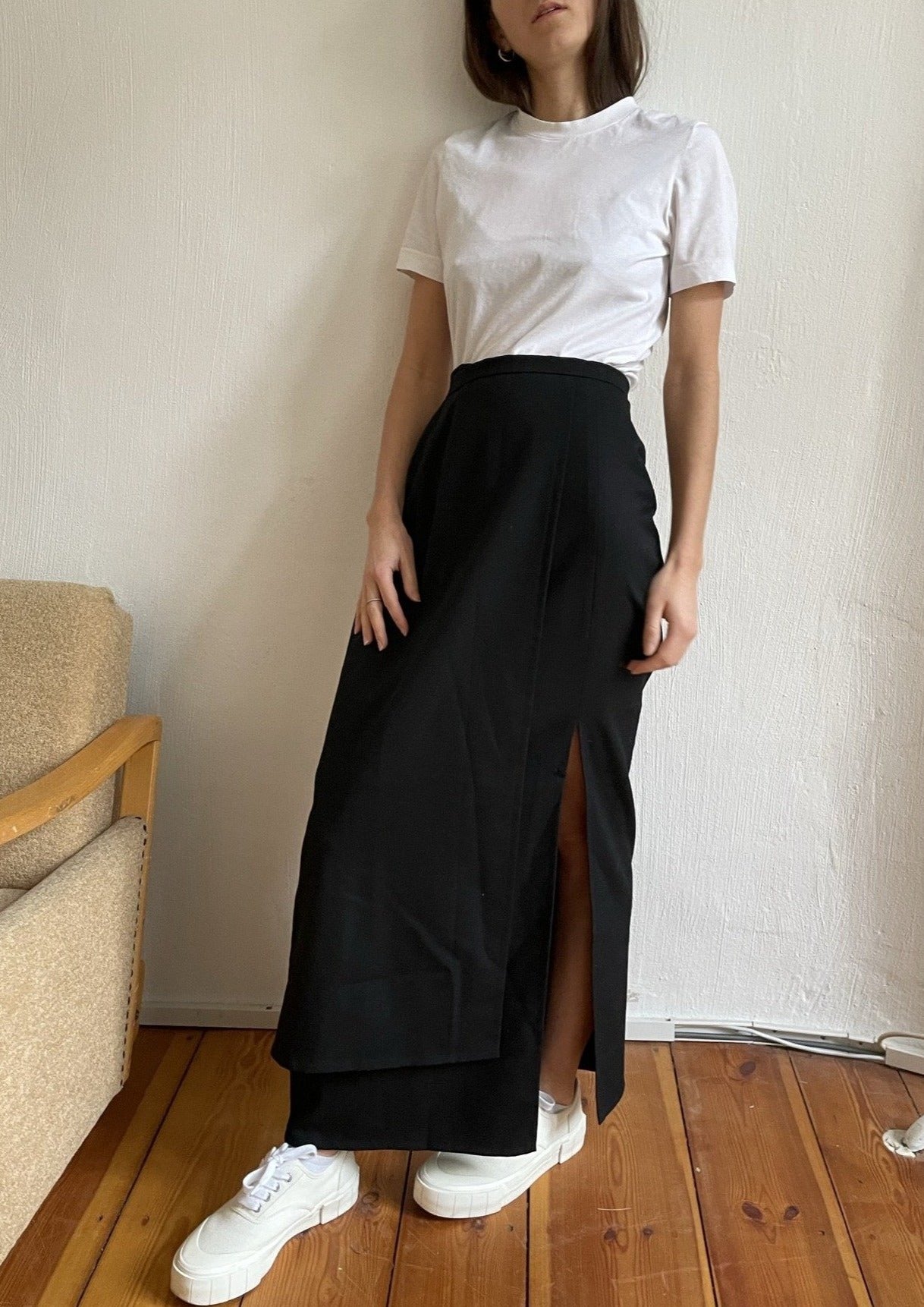 Vintage Wrap Wool Maxi Skirt w/ Side Split XS