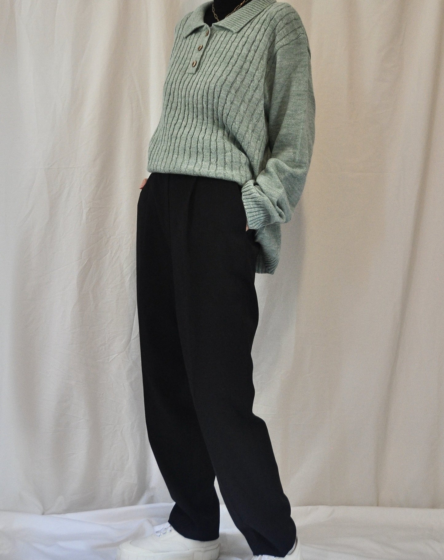 Vintage Pistachio Green Collared Pullover Jumper Size 10-12