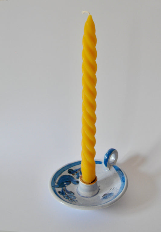 Vintage Hand Painted Blue Candlestick Holder