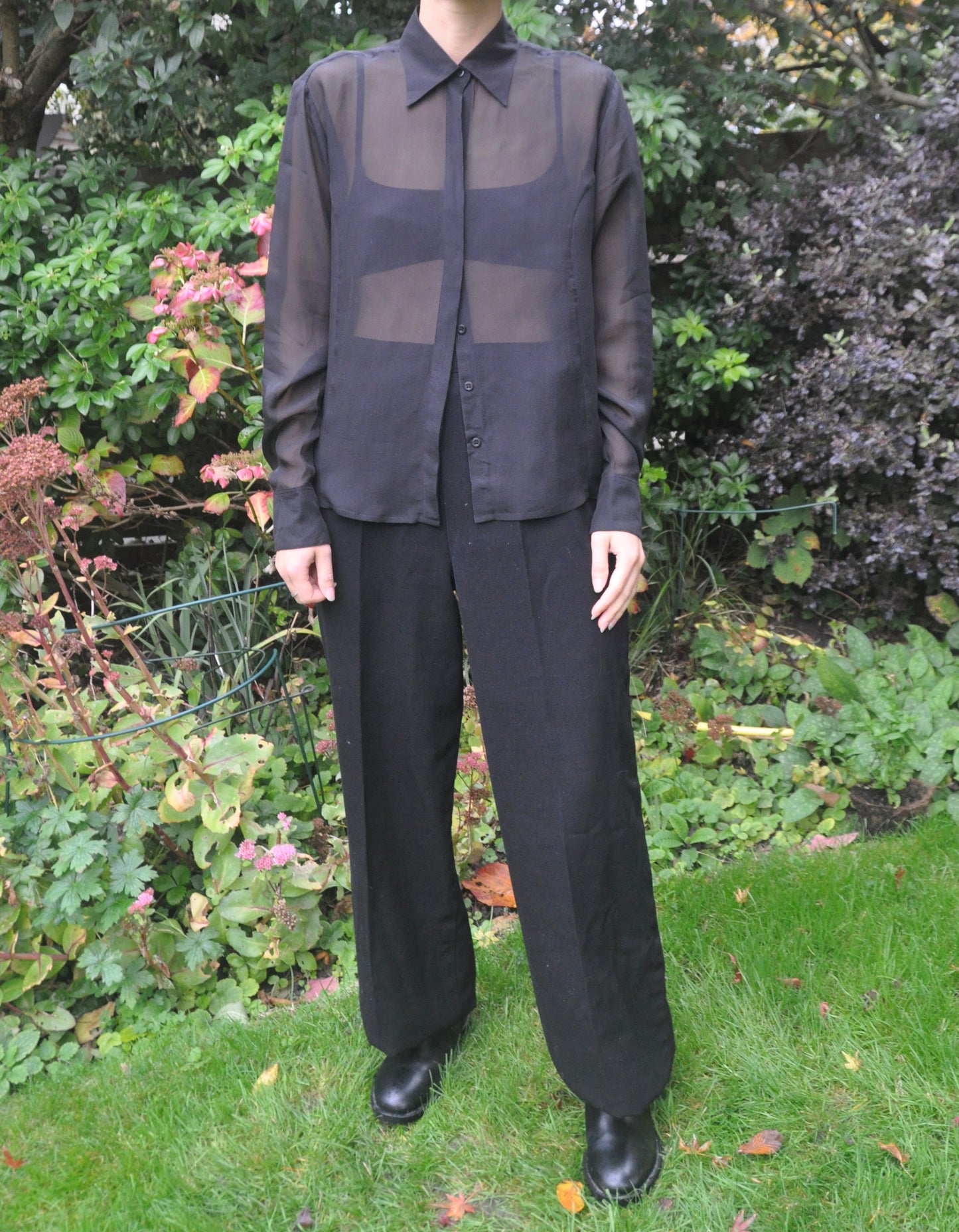 Vintage Black Sheer Silk Long Sleeved Shirt Size 6-10