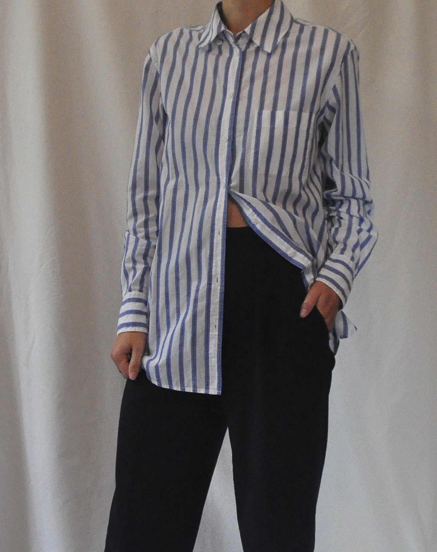 Equipment Cotton White Blue Striped Shirt Size XS