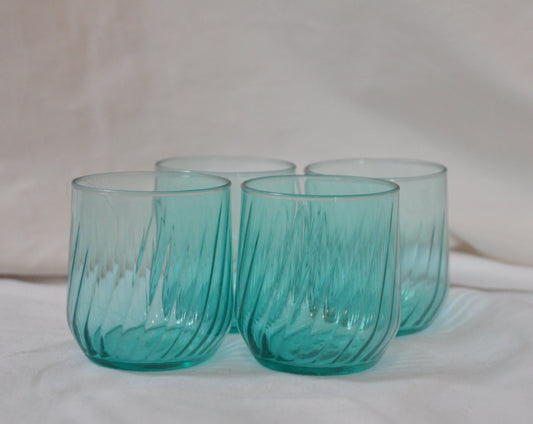 Set of 4 Vintage Aquamarine Blue Swirl Glasses