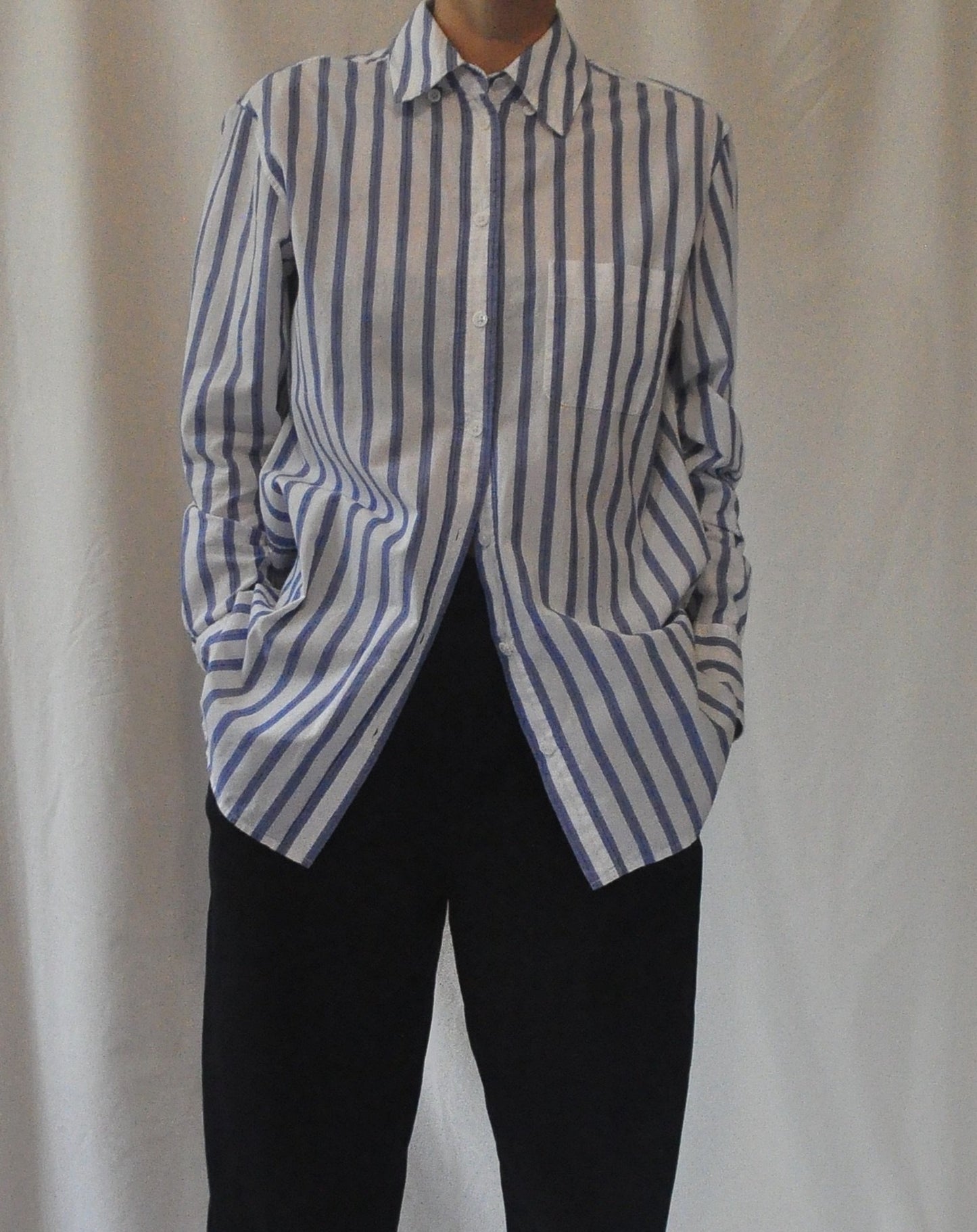 Equipment Cotton White Blue Striped Shirt Size XS