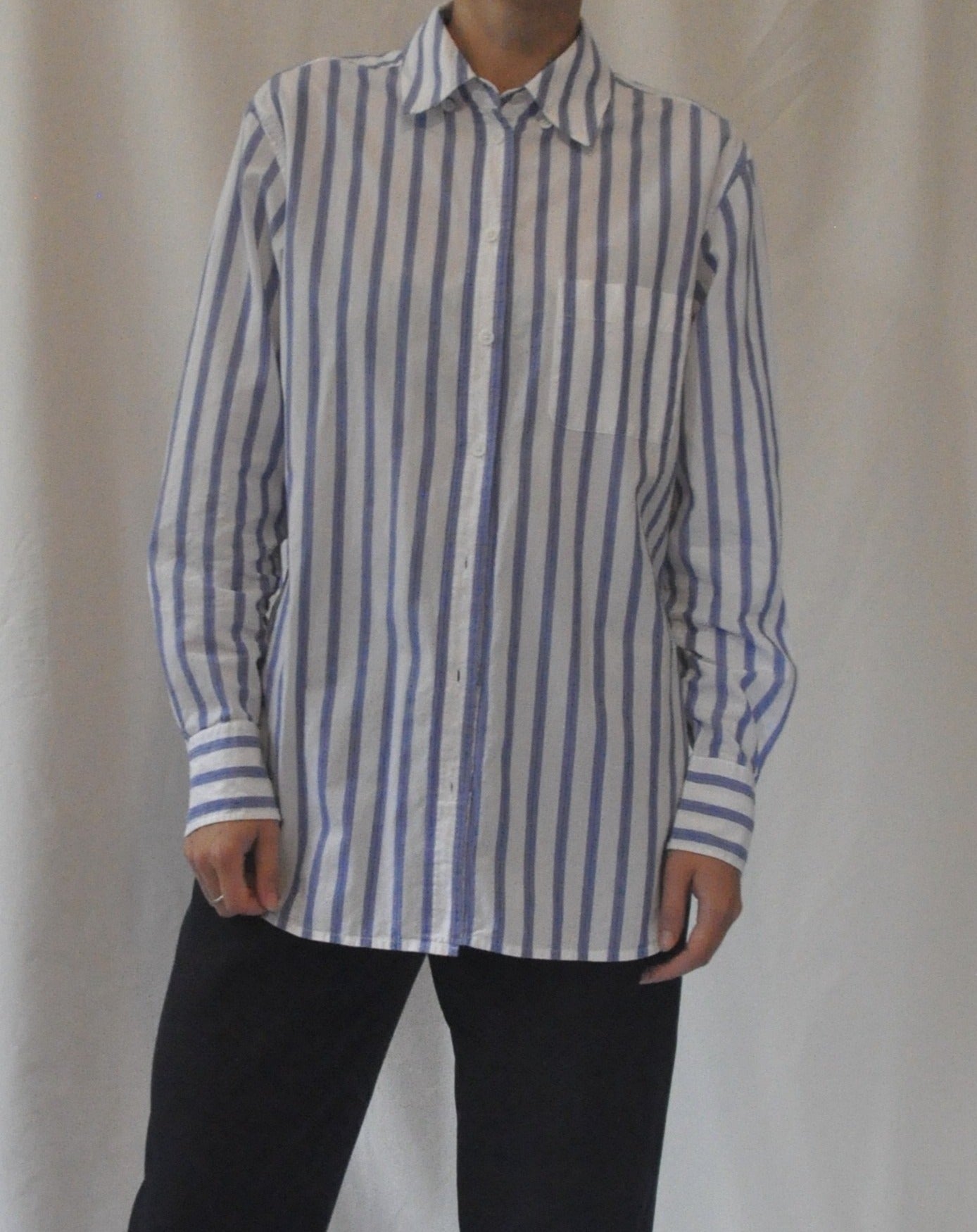 Equipment Cotton White Blue Striped Shirt Size XS