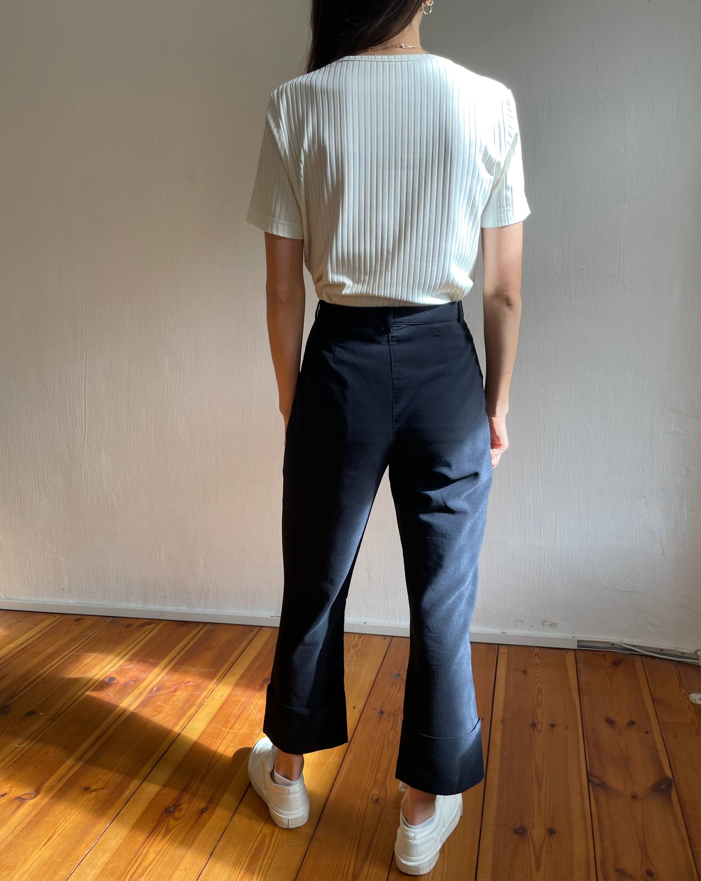 Vintage Kick Flare Trousers Dark Navy Size S