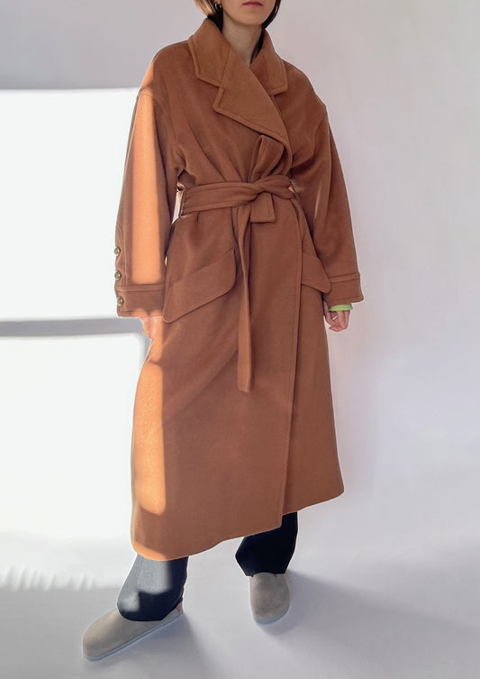 70s Jaeger Wrap Wool Cashmere Coat S/M