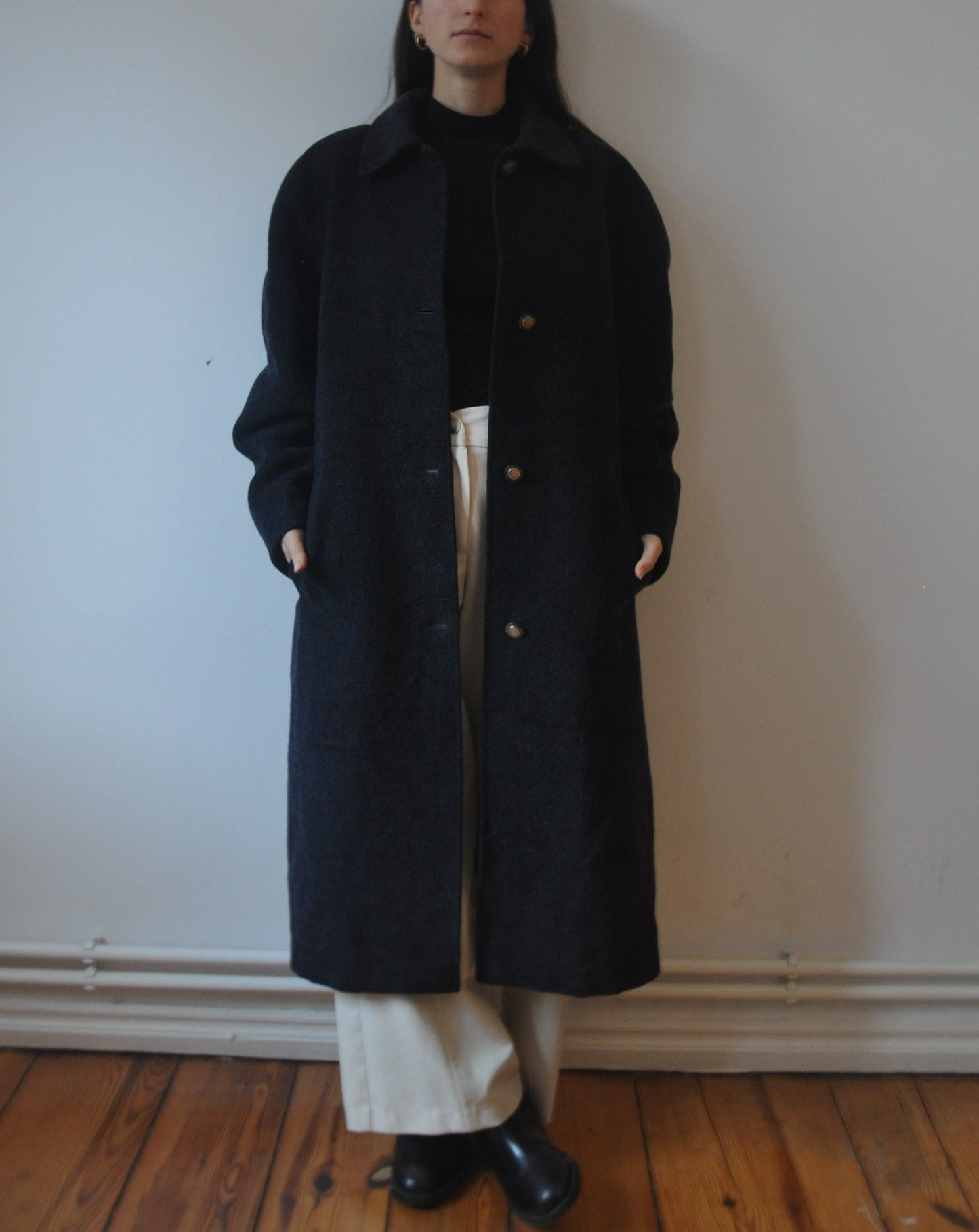 Vintage Wool Mohair Navy Relaxed Coat size 10-14