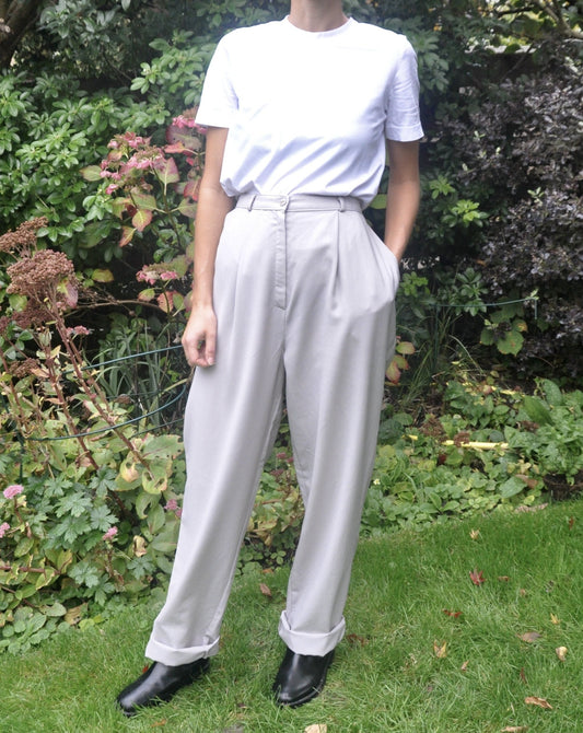 Vintage Wool Straight Leg Light Grey Trousers Size Size 12