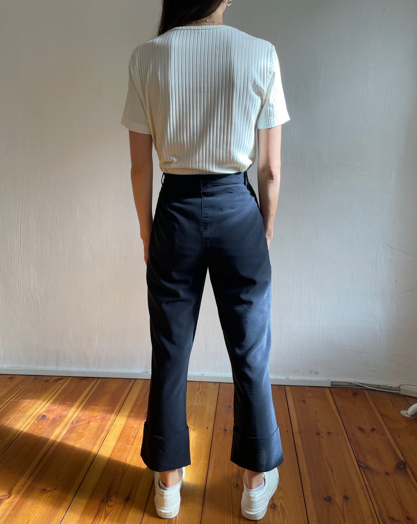 Vintage Kick Flare Trousers Dark Navy Size S