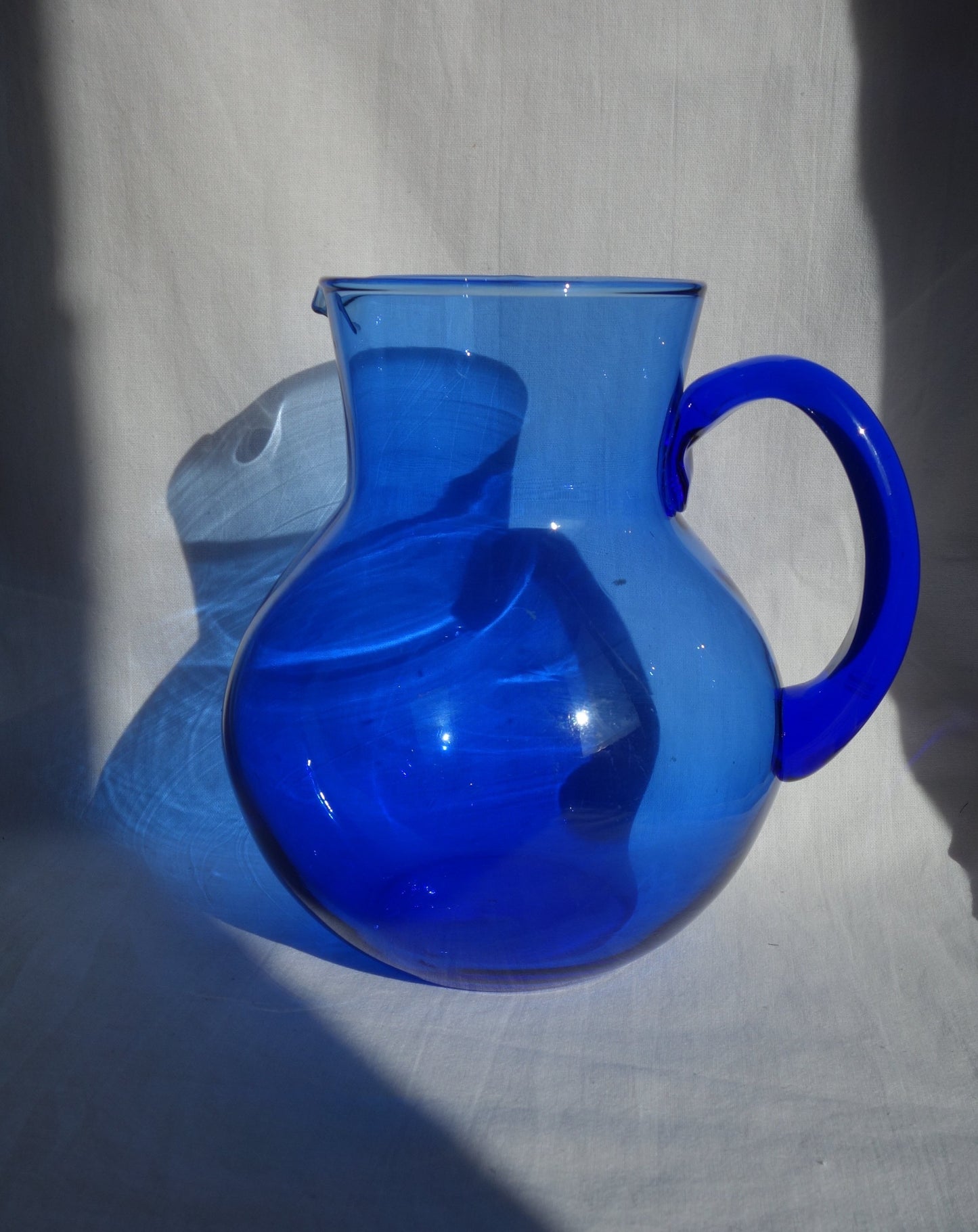 Vintage Hand Blown Blue Glass Jug