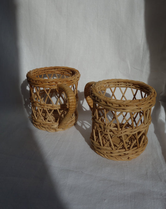 Set of Two Wicker Coffee Mug Holders