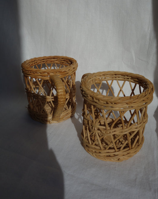 Set of Two Wicker Coffee Mug Holders