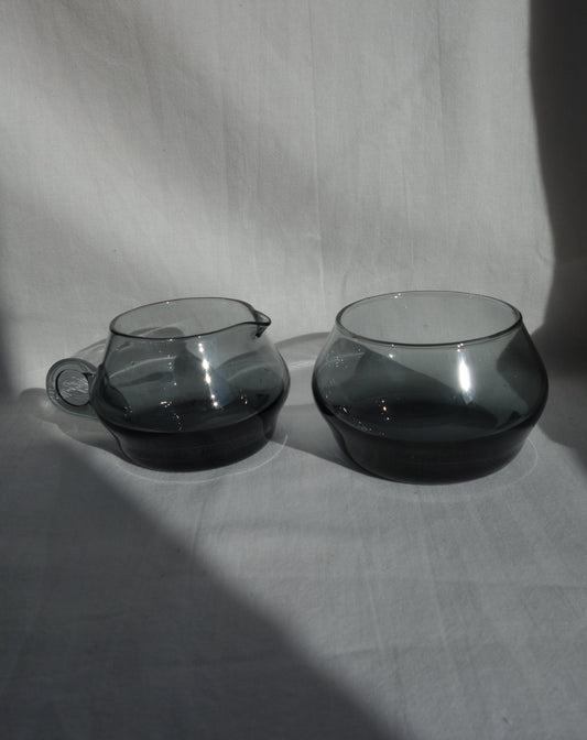 Vintage Mid Century Grey Smoke Glass Tea Set