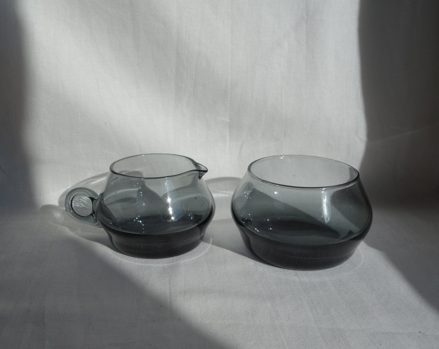 Vintage Mid Century Grey Smoke Glass Tea Set